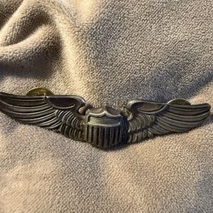 WWII US Army Sterling Silver 3” Pilot Wings Amico Pinned Back pin
